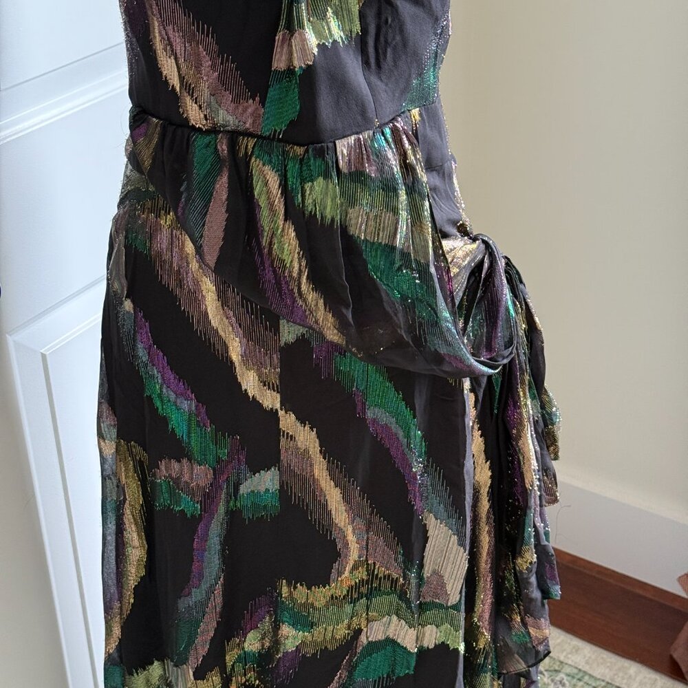 Shoshanna Midnight Strapless Silk Gown Size 8 | Metallic Draped Maxi Dress - Picture 4 of 10